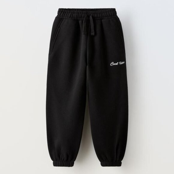 ZARA GIRL BLACK COOL IDEAS EMBROIDERED PLUSH SWEATPANTS SZIE 10 - Picture 1 of 7